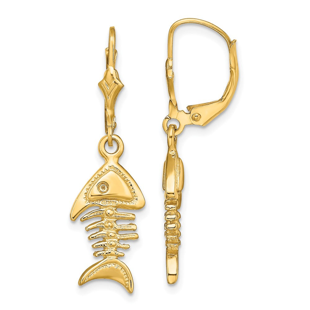 14k Yellow Gold 9.8 mm 3-D Fishbone Leverback Earrings (3.89 grams)