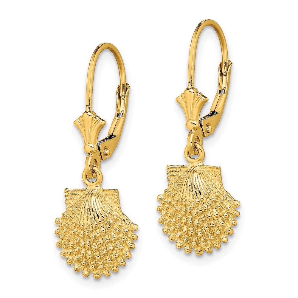 14k Yellow Gold 11 mm 2-D Beaded Scallop Shell Leverback Earrings (1.98 grams)