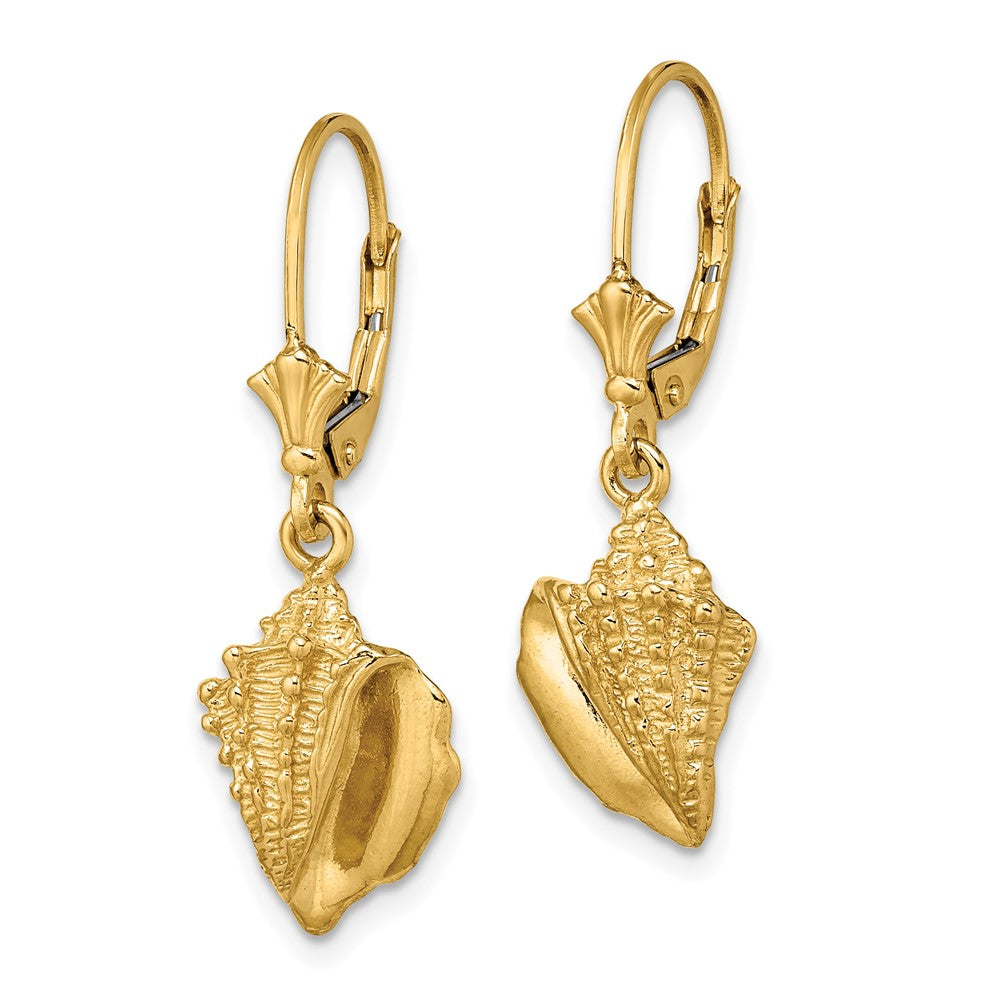 14k Yellow Gold 10.5 mm Conch Shell Leverback Earrings (3.3 grams)
