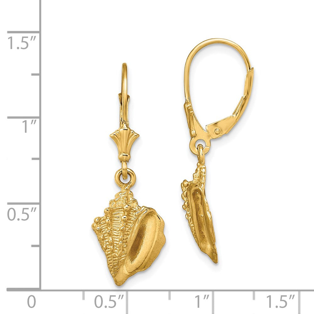 14k Yellow Gold 10.5 mm Conch Shell Leverback Earrings (3.3 grams)