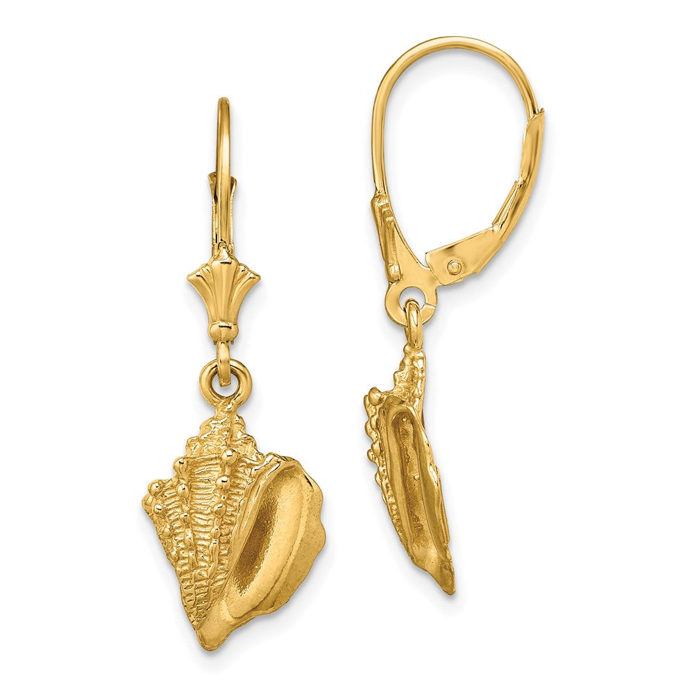 14k Yellow Gold 10.5 mm Conch Shell Leverback Earrings (3.3 grams)