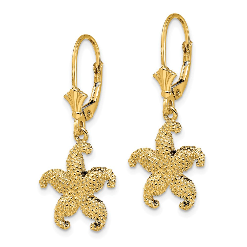 14k Yellow Gold 14.2 mm 2-D Puffed Starfish Leverback Earrings (2.81 grams)
