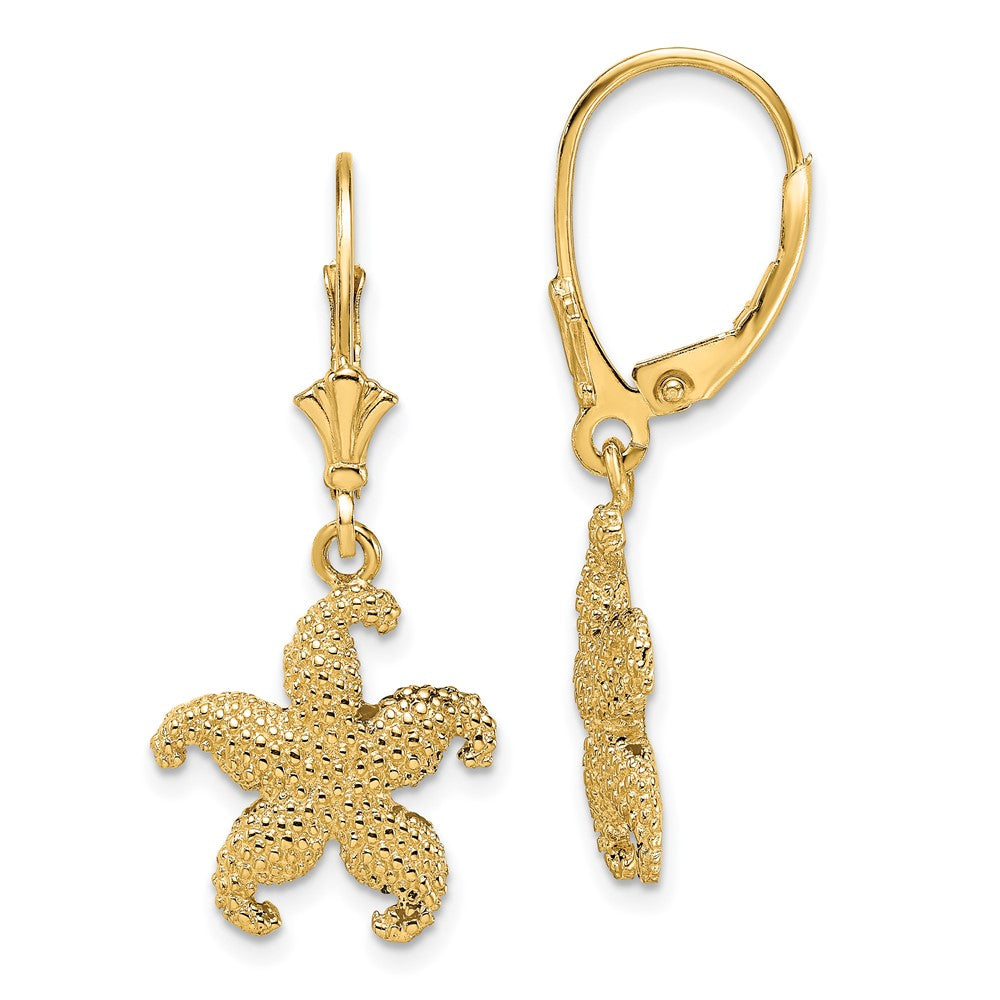 14k Yellow Gold 14.2 mm 2-D Puffed Starfish Leverback Earrings (2.81 grams)