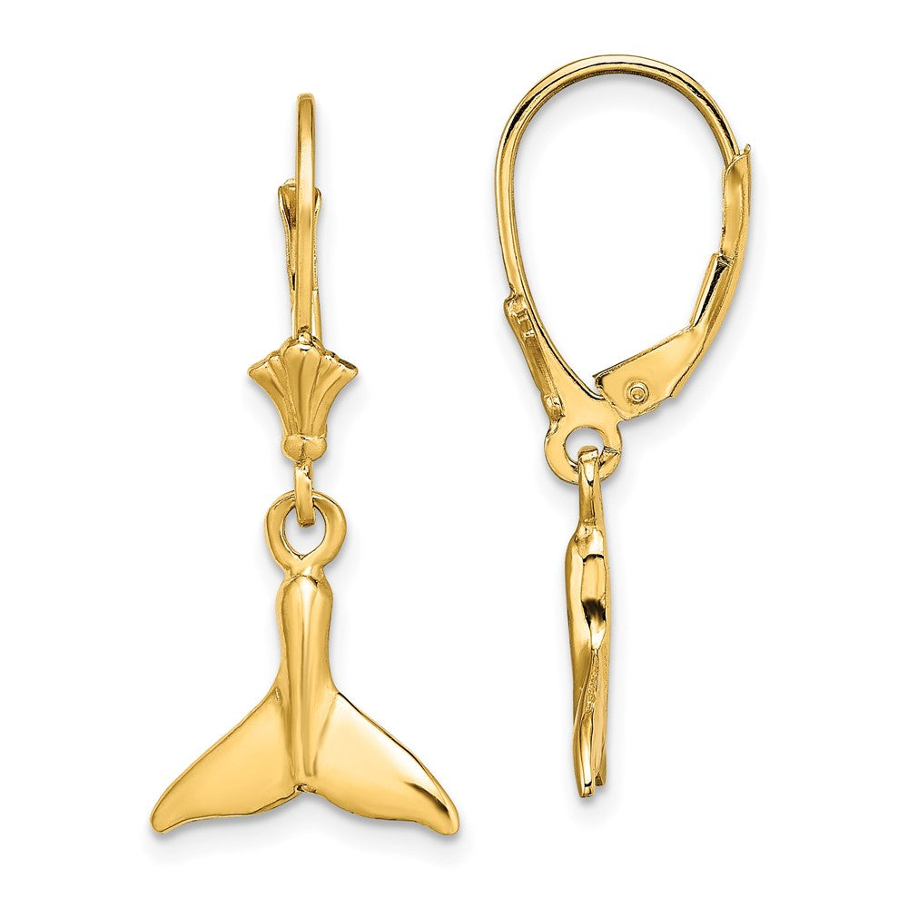 14k Yellow Gold 12.3 mm Small Whale Tail Leverback Earrings (2.11 grams)