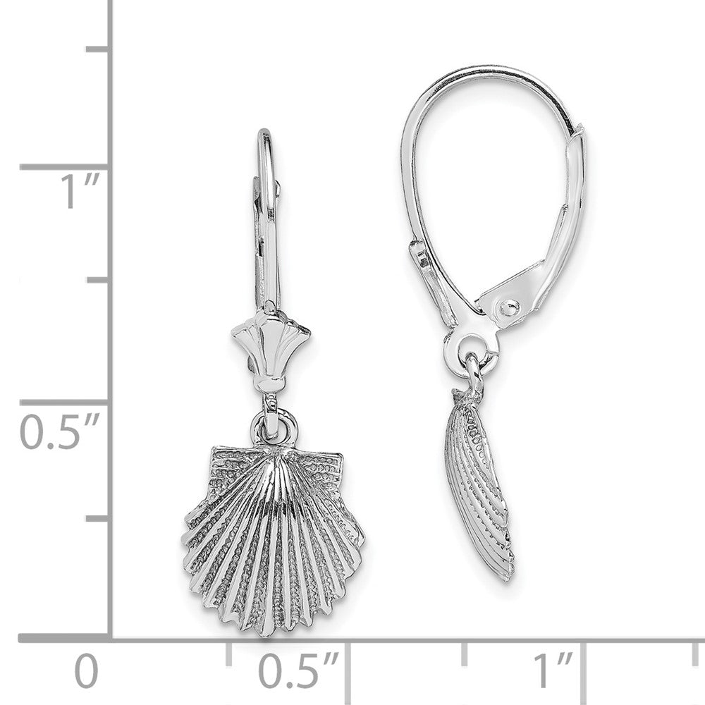 14k White Gold 10 mm Scallop Shell Leverback Earrings (2.22 grams)
