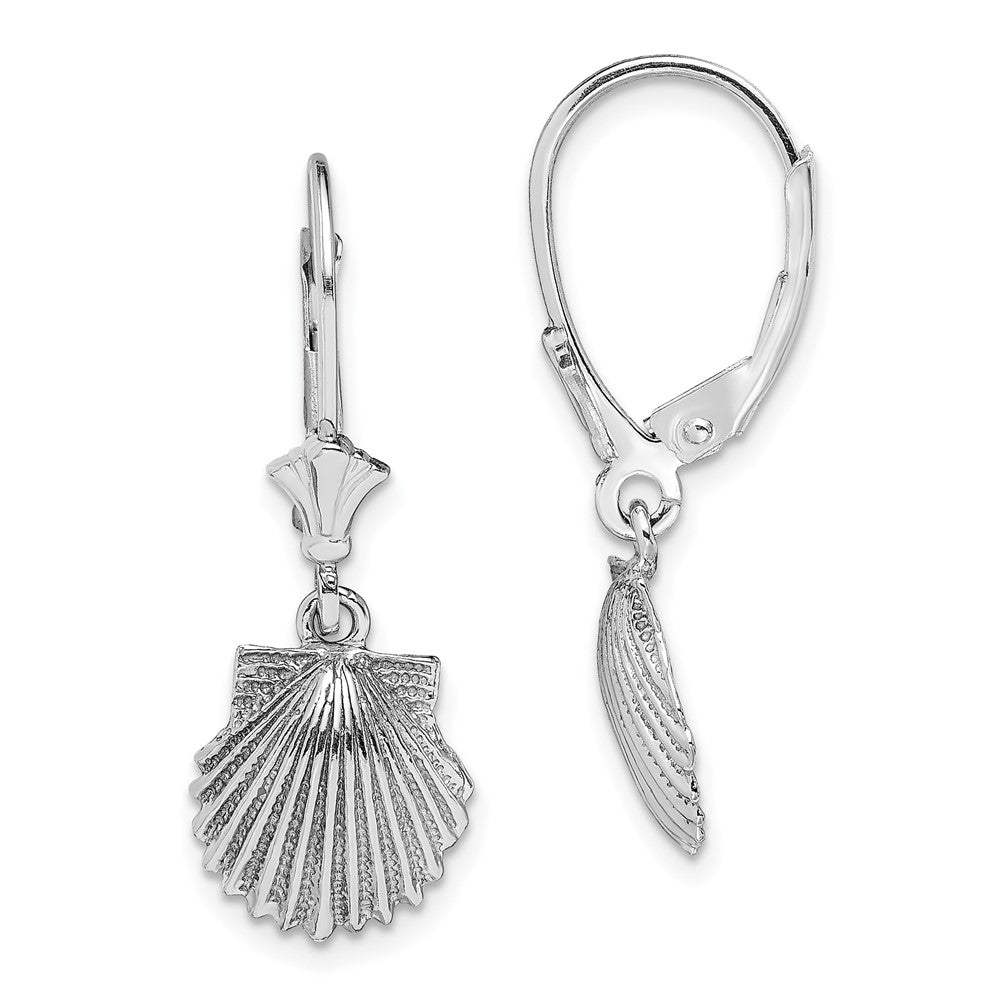14k White Gold 10 mm Scallop Shell Leverback Earrings (2.22 grams)