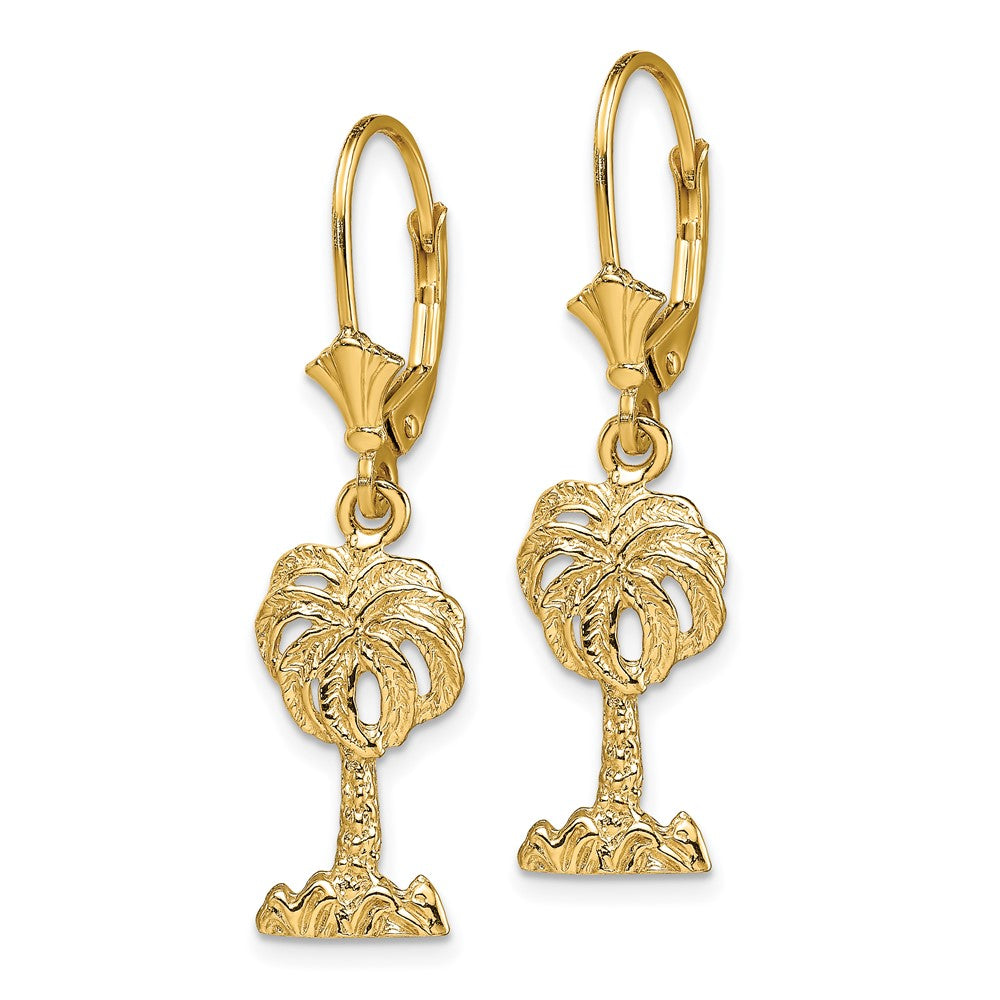14k Yellow Gold 8.9 mm Palm Tree Leverback Earrings (2.44 grams)