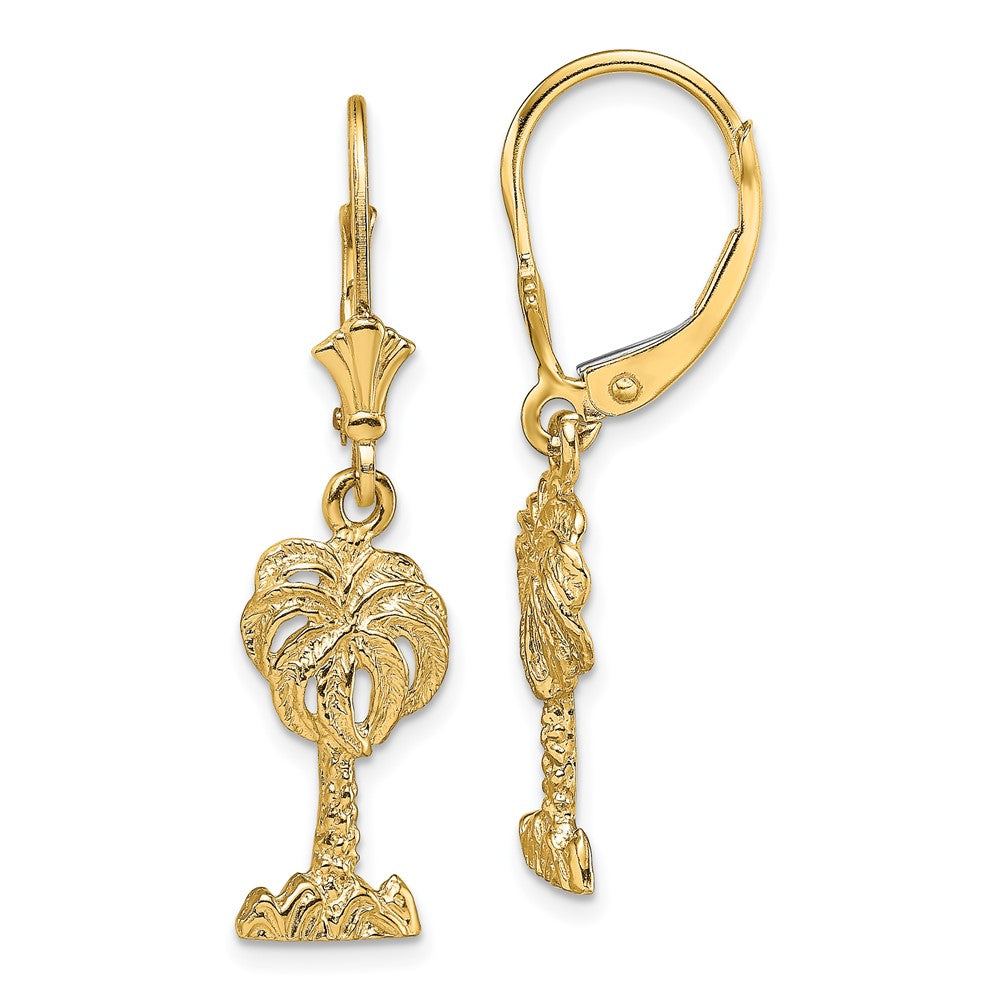 14k Yellow Gold 8.9 mm Palm Tree Leverback Earrings (2.44 grams)