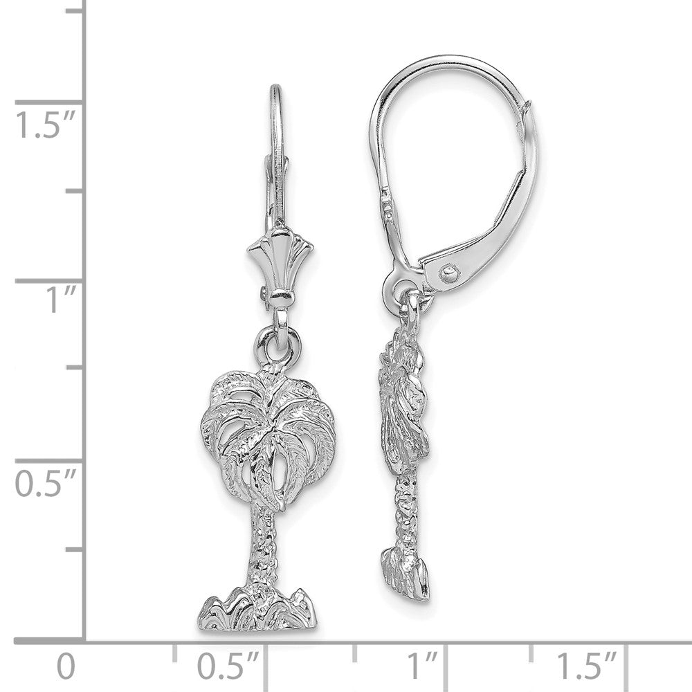 14k White Gold 8.9 mm Palm Tree Leverback Earrings (2.39 grams)