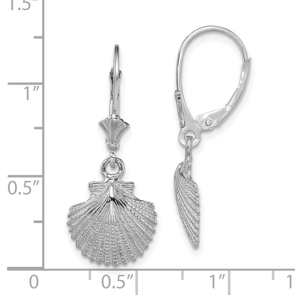 14k White Gold 12.4 mm and Textured Scallop Shell Leverback Earrings (2.88 grams)