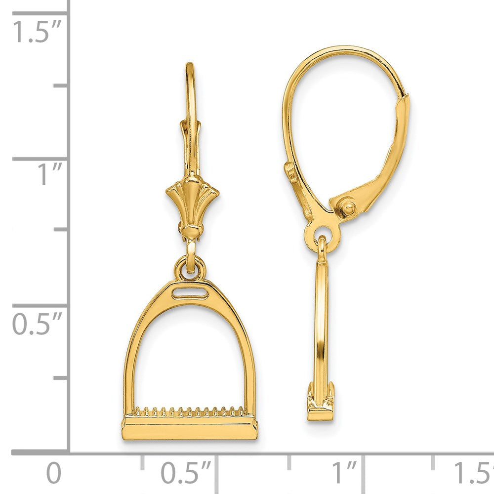 14k Yellow Gold 10.9 mm 3-D Small Horse Stirrup Leverback Earrings (2.58 grams)