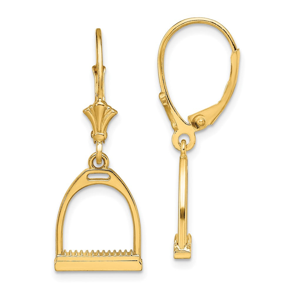 14k Yellow Gold 10.9 mm 3-D Small Horse Stirrup Leverback Earrings (2.58 grams)