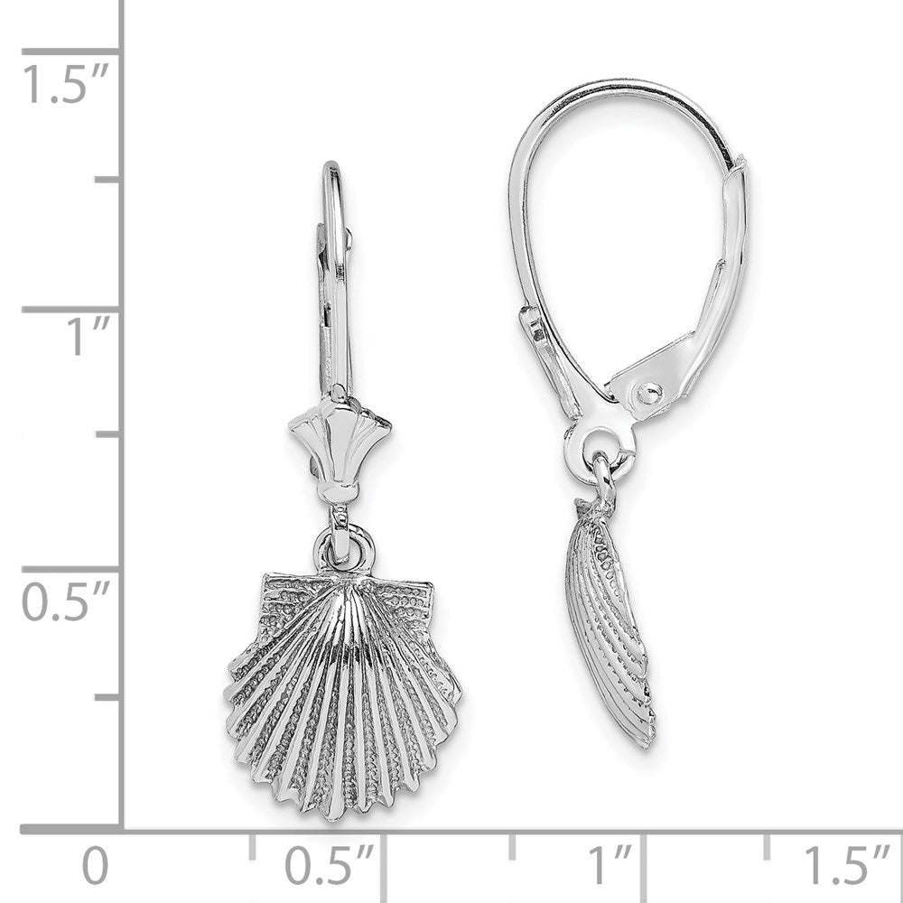 14k White Gold 10 mm Scallop Shell Leverback Earrings (2.22 grams)