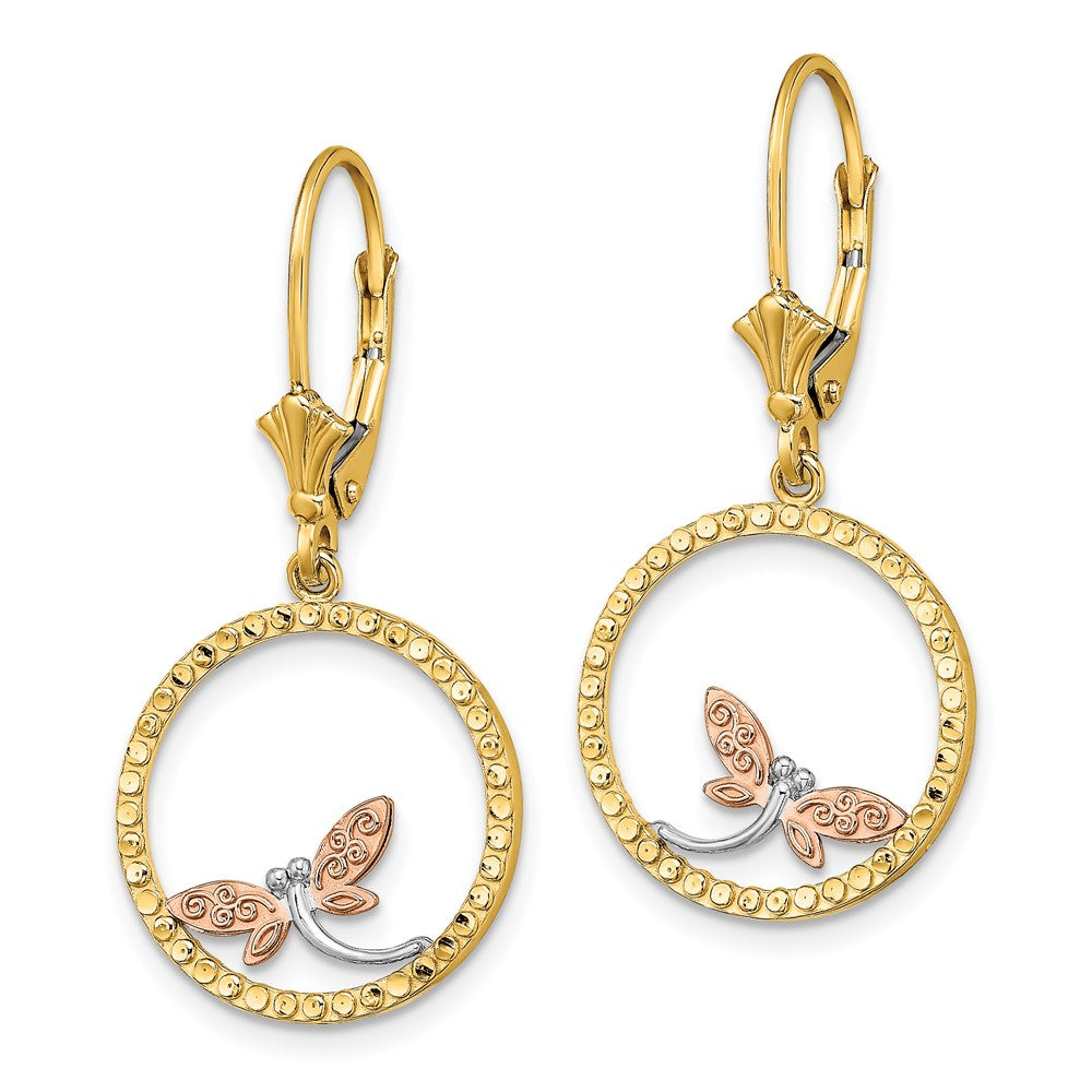14k Two-tone 17 mm D/C Dragonfly Earrings (2.17 grams)