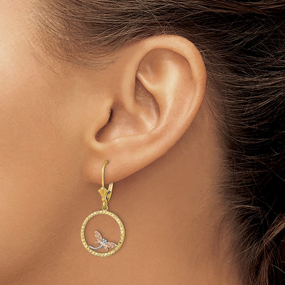 14k Two-tone 17 mm D/C Dragonfly Earrings (2.17 grams)