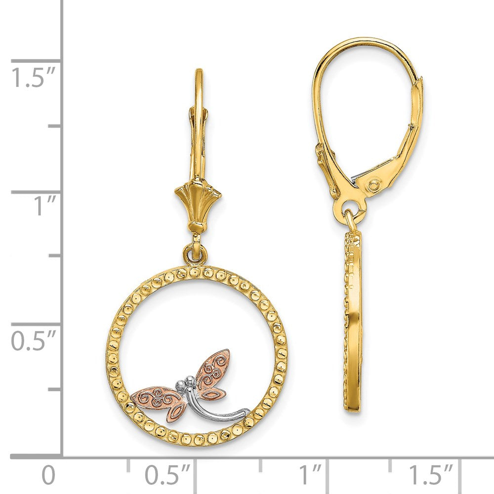 14k Two-tone 17 mm D/C Dragonfly Earrings (2.17 grams)