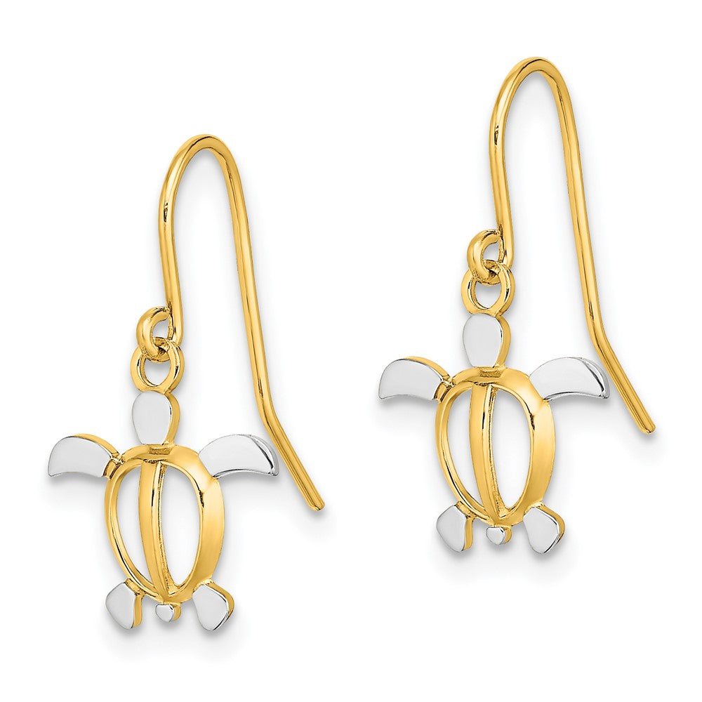 14k Yellow & Rhodium 10.8 mm Sea Turtle Dangle Earrings (0.73 grams)