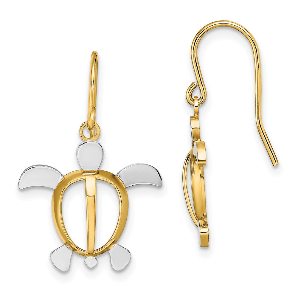 14k Yellow & Rhodium 16.7 mm Sea Turtle Dangle Earrings (1.46 grams)