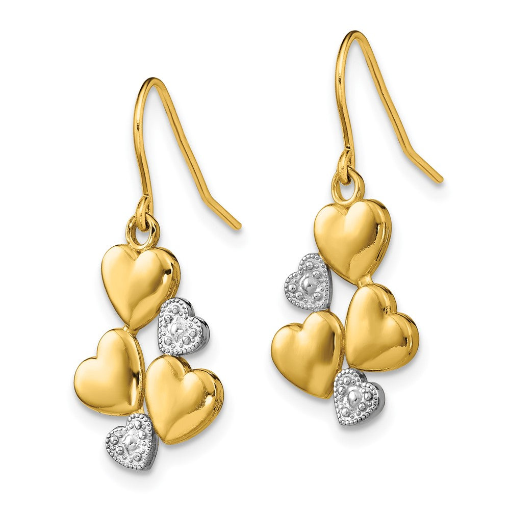 14k Yellow & Rhodium 12 mm Polished Hearts Shepherd Hook Earrings (1.78 grams)