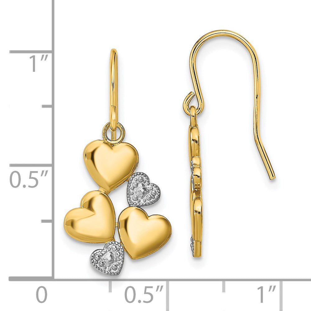 14k Yellow & Rhodium 12 mm Polished Hearts Shepherd Hook Earrings (1.78 grams)