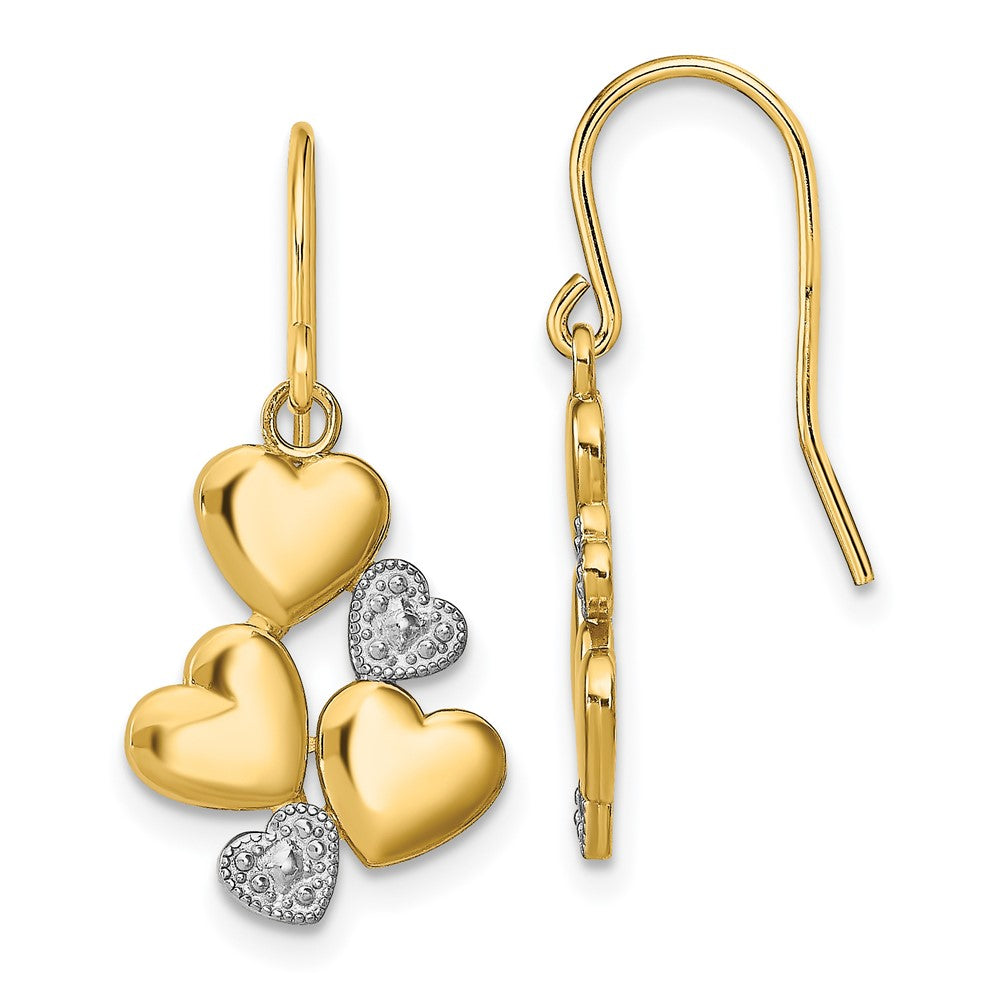 14k Yellow & Rhodium 12 mm Polished Hearts Shepherd Hook Earrings (1.78 grams)