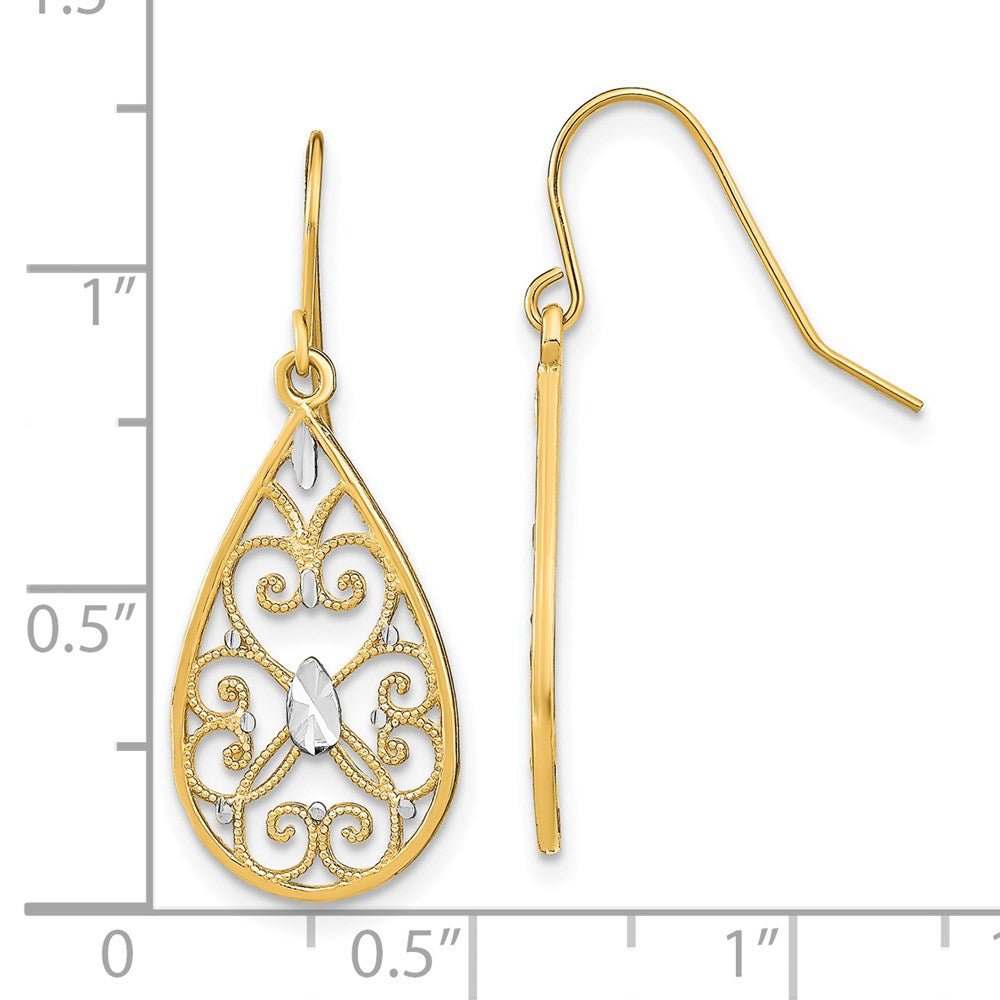 14k Yellow & Rhodium 11 mm D/C Fancy Dangle Wire Earrings (1.46 grams)