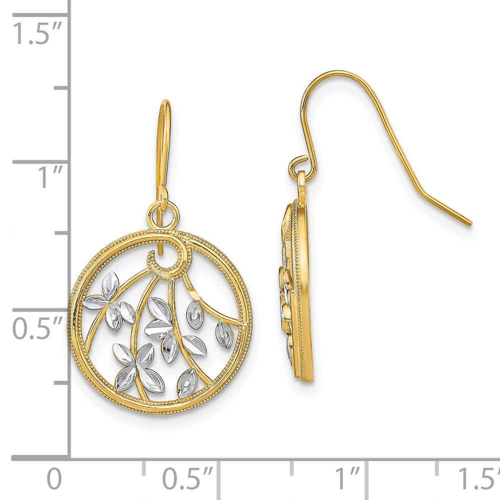 14k Yellow & Rhodium 16 mm D/C Leaves Round Dangle Earrings (1.96 grams)