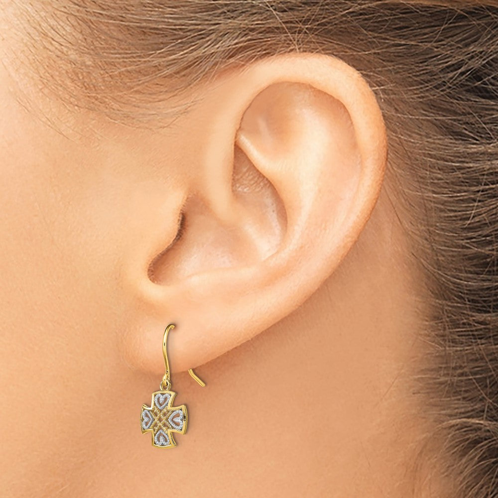 14k Yellow & Rhodium 10 mm Fancy Dangle Wire Earrings (0.86 grams)