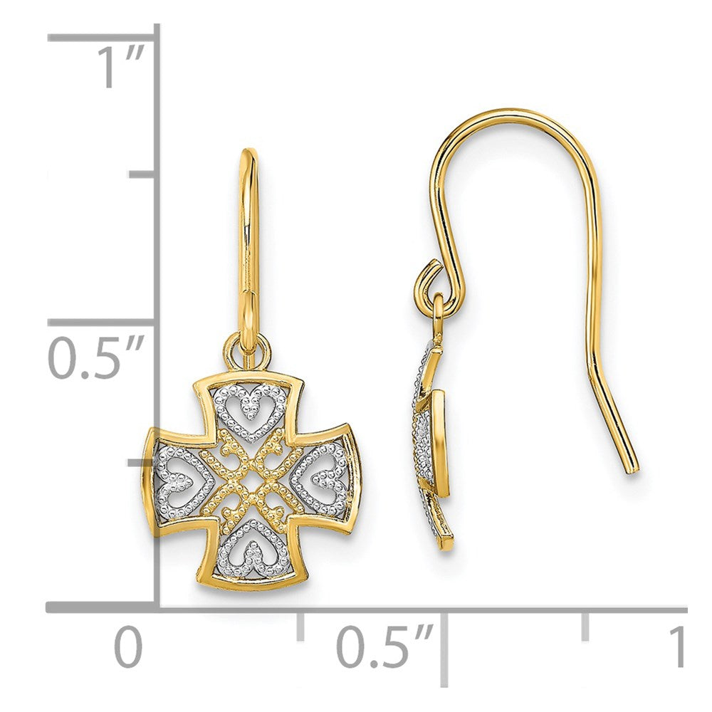 14k Yellow & Rhodium 10 mm Fancy Dangle Wire Earrings (0.86 grams)