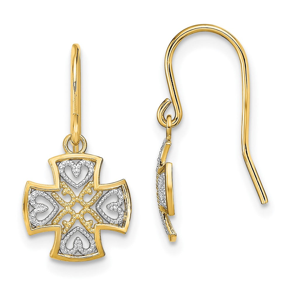 14k Yellow & Rhodium 10 mm Fancy Dangle Wire Earrings (0.86 grams)