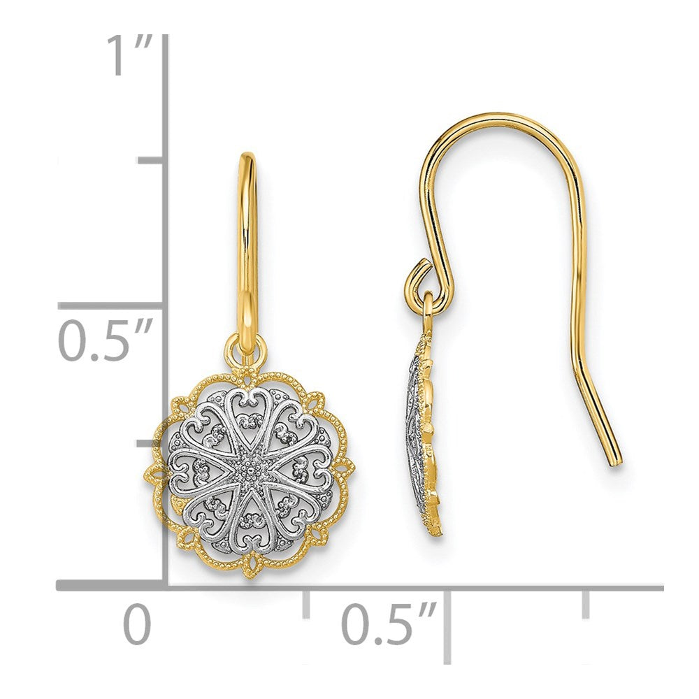 14k Yellow & Rhodium 10 mm Fancy Dangle Wire Earrings (0.91 grams)