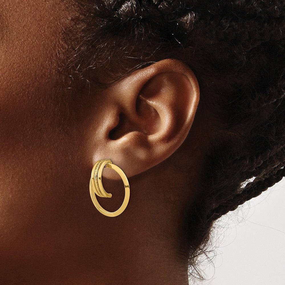 14k Yellow Gold 19.45 mm Diamond-cut Center Triple Wire in Circle Post Dangle Earrings (1.8 grams)
