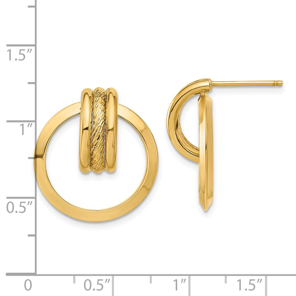14k Yellow Gold 19.45 mm Diamond-cut Center Triple Wire in Circle Post Dangle Earrings (1.8 grams)