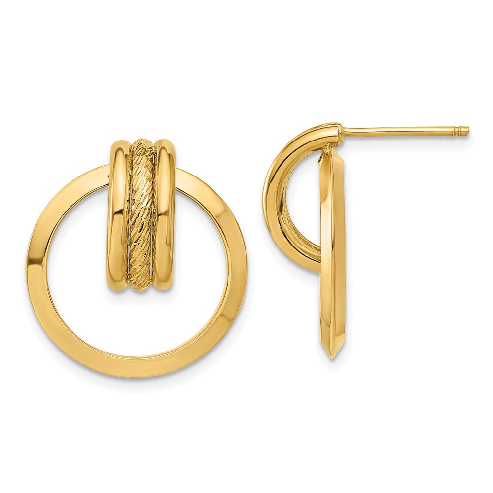 14k Yellow Gold 19.45 mm Diamond-cut Center Triple Wire in Circle Post Dangle Earrings (1.8 grams)