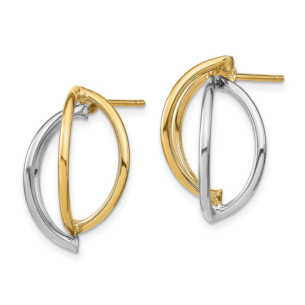14k Yellow & Rhodium 16 mm Double Half Circle Wire Post Earrings (1.88 grams)