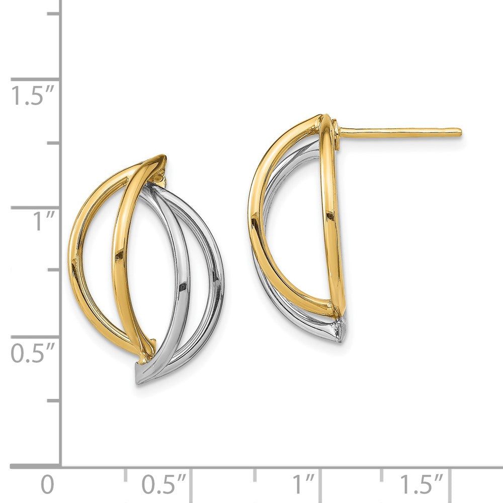 14k Yellow & Rhodium 16 mm Double Half Circle Wire Post Earrings (1.88 grams)