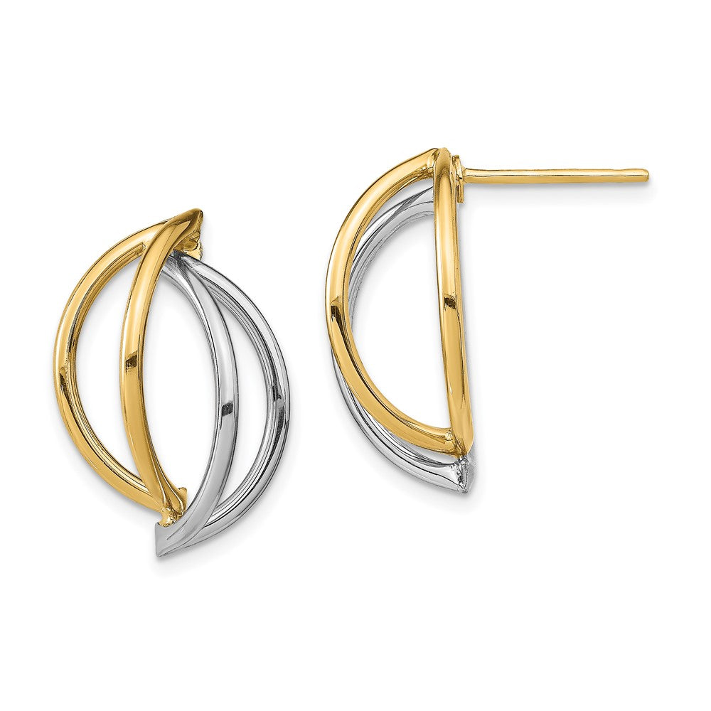 14k Yellow & Rhodium 16 mm Double Half Circle Wire Post Earrings (1.88 grams)