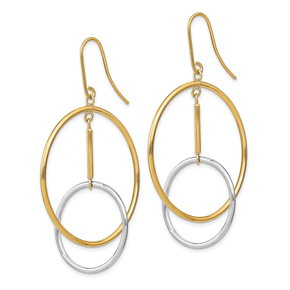 14k Two-tone 35.4 mm Two-Tone Double Circle & Bar Dangle Earrings (3.31 grams)