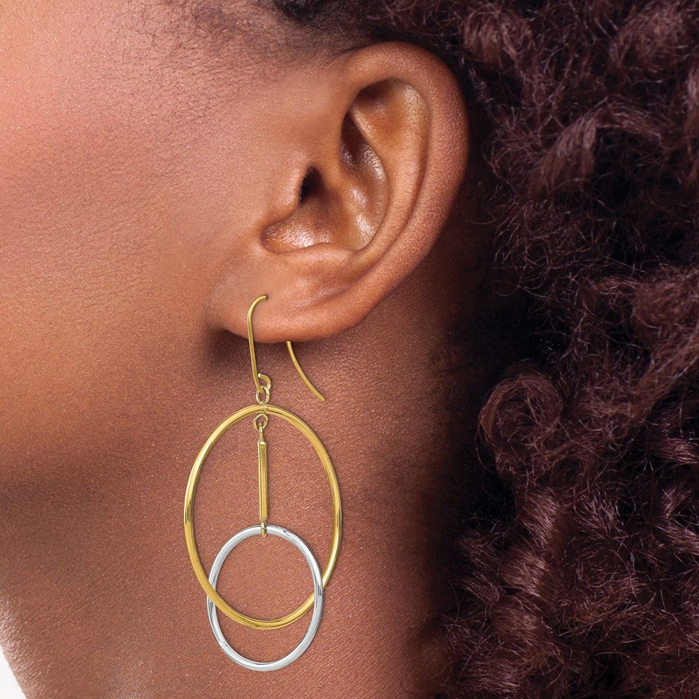 14k Two-tone 35.4 mm Two-Tone Double Circle & Bar Dangle Earrings (3.31 grams)