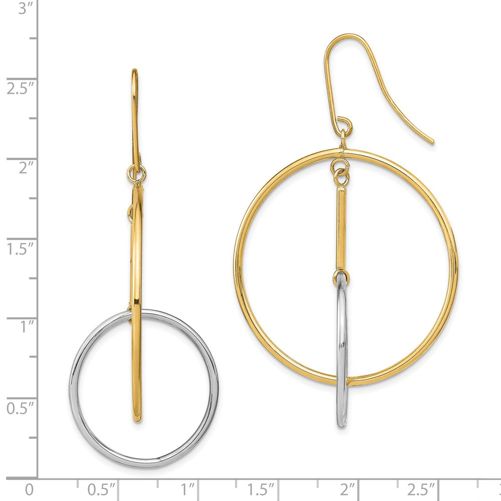 14k Two-tone 35.4 mm Two-Tone Double Circle & Bar Dangle Earrings (3.31 grams)