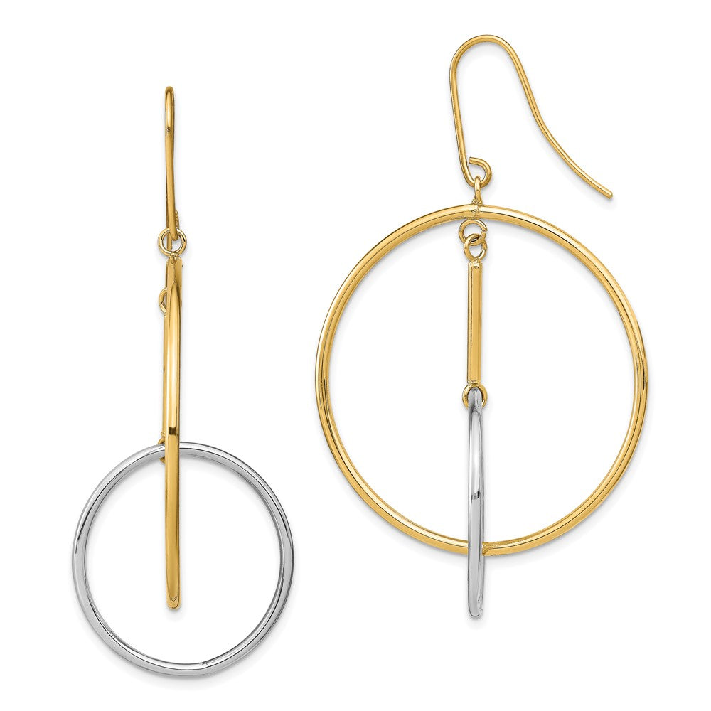 14k Two-tone 35.4 mm Two-Tone Double Circle & Bar Dangle Earrings (3.31 grams)