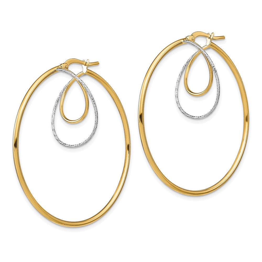 14k Yellow & Rhodium 44.5 mm Diamond-cut Twisted Circles Inside Hoop Earrings (3.38 grams)