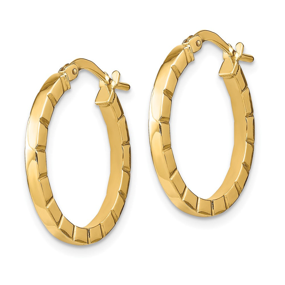 14k Yellow Gold 20.15 mm Small Striped Edge Hoop Earrings (1.37 grams)
