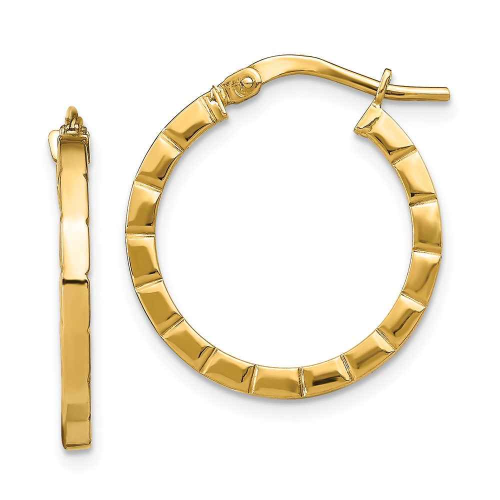 14k Yellow Gold 20.15 mm Small Striped Edge Hoop Earrings (1.37 grams)