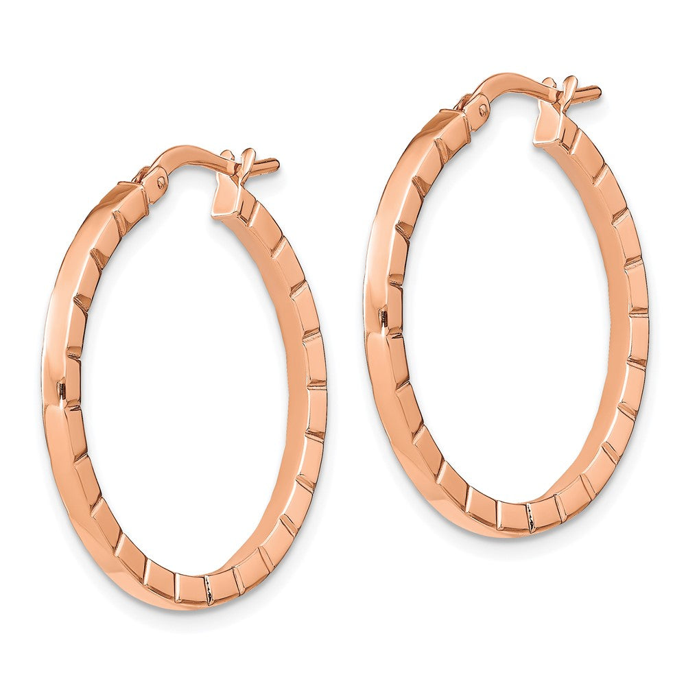 14k Rose Gold 26 mm Striped Edge Hoop Earrings (2.23 grams)