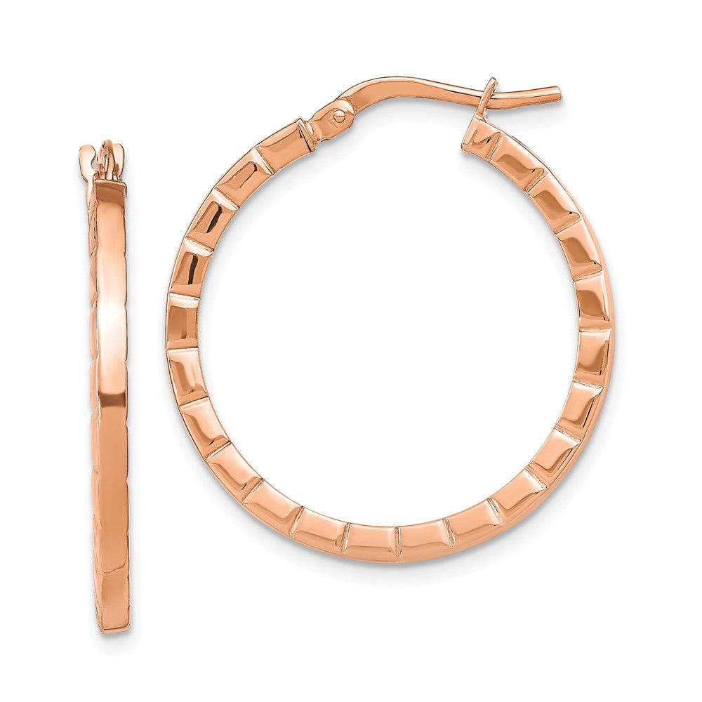 14k Rose Gold 26 mm Striped Edge Hoop Earrings (2.23 grams)