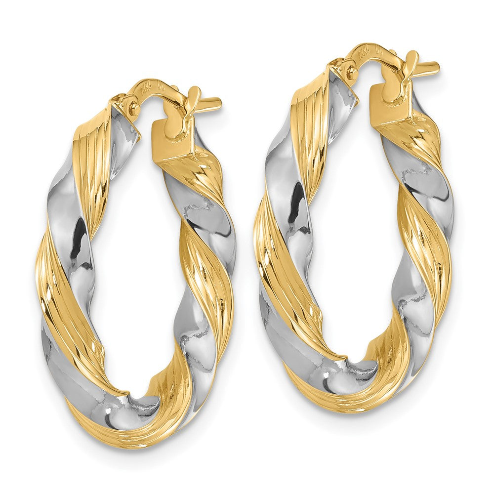 14k Yellow & Rhodium 24 mm Polished Twisted Hoop Earrings (2.25 grams)