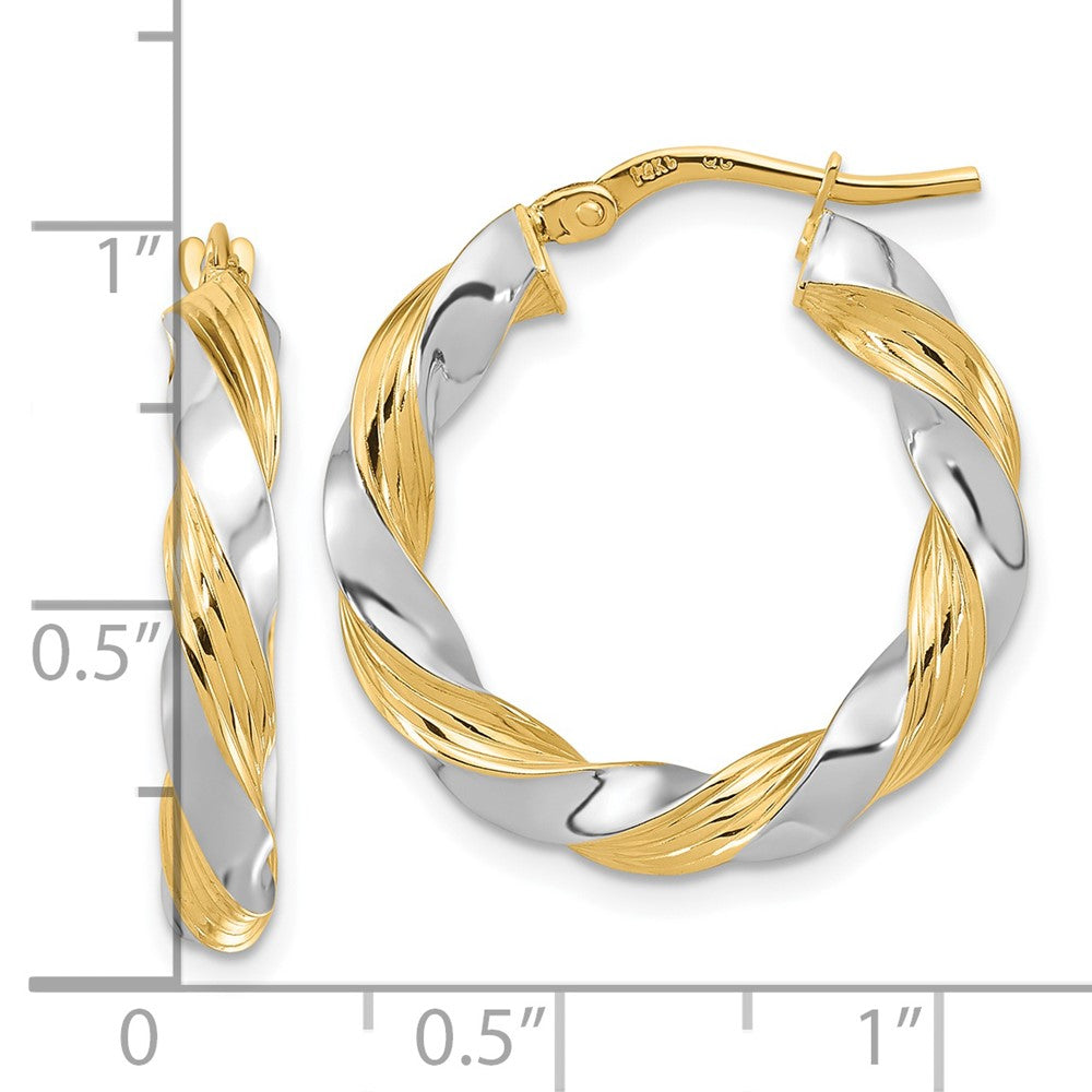14k Yellow & Rhodium 24 mm Polished Twisted Hoop Earrings (2.25 grams)