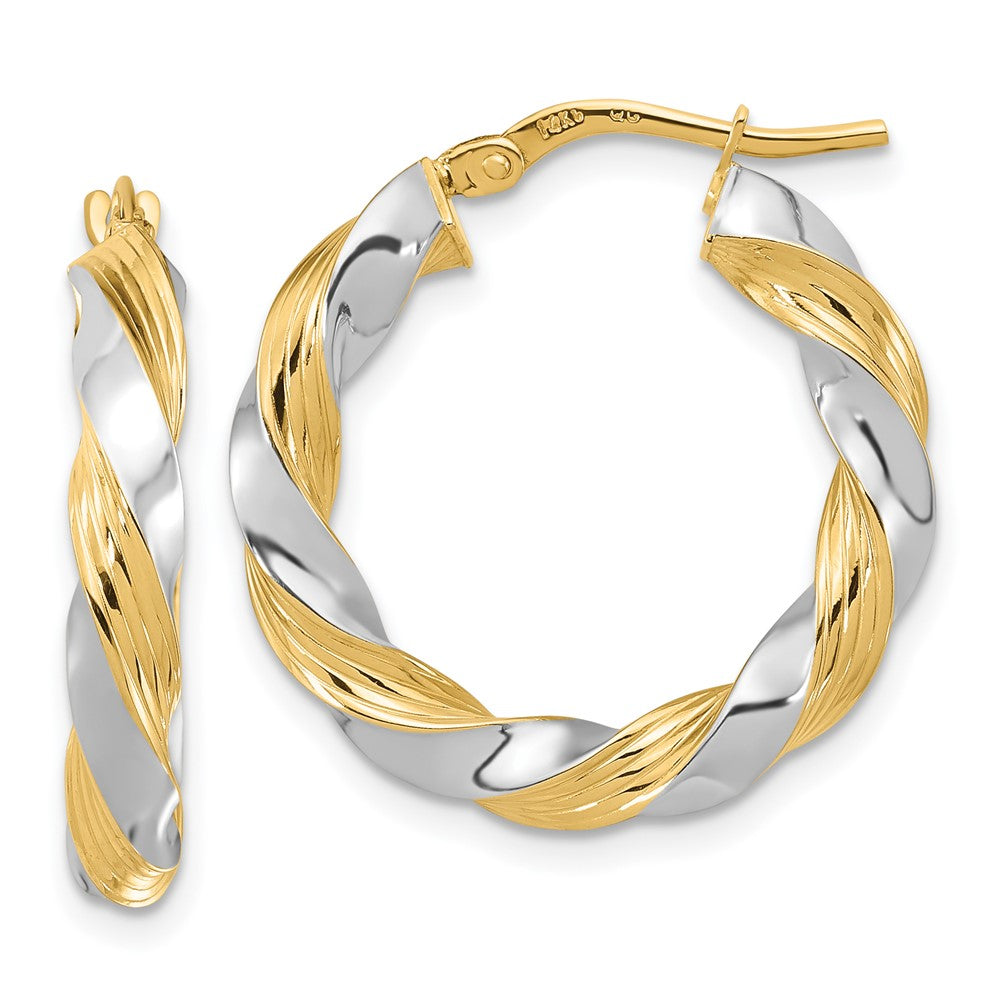 14k Yellow & Rhodium 24 mm Polished Twisted Hoop Earrings (2.25 grams)