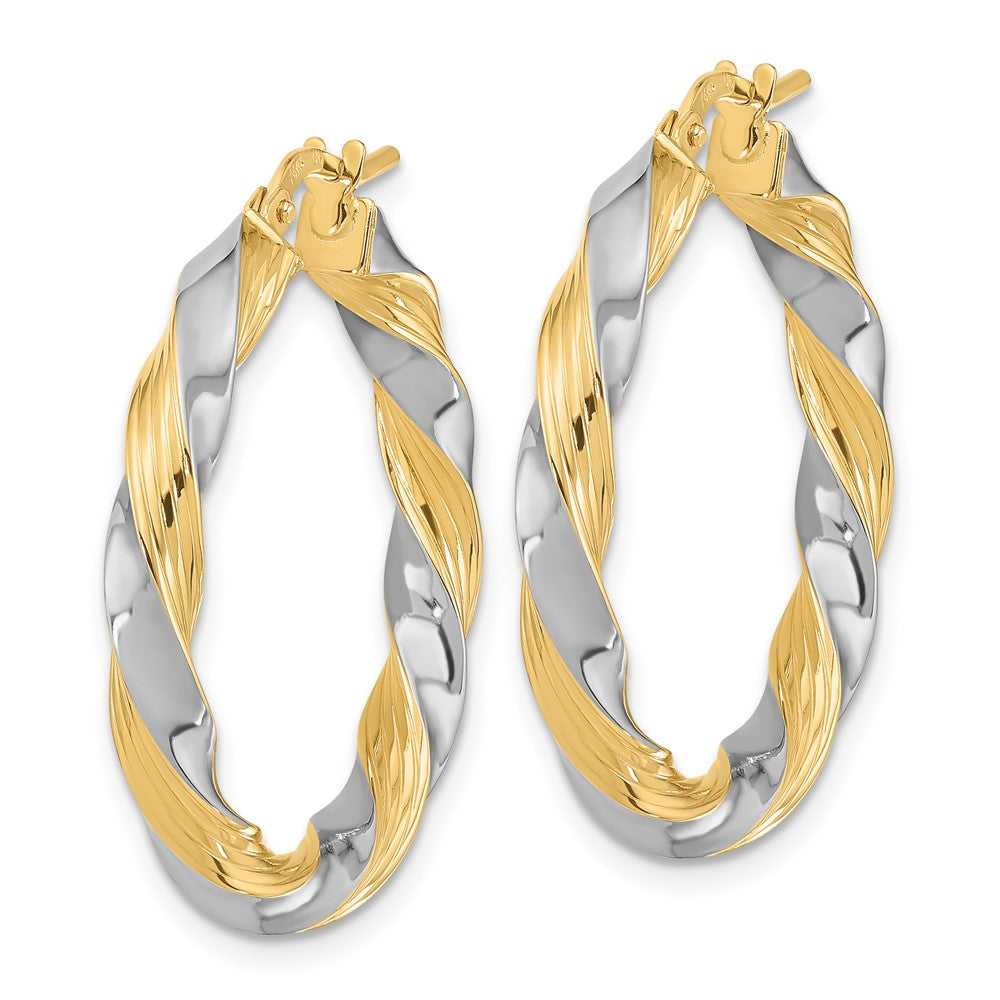 14k Yellow & Rhodium 29 mm Polished Twisted Hoop Earrings (2.96 grams)